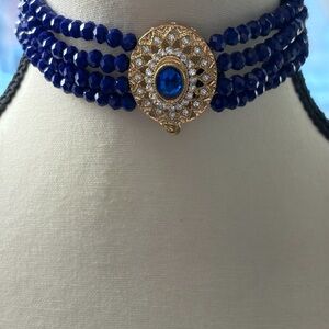Elegant Blue and Gold Choker Necklace